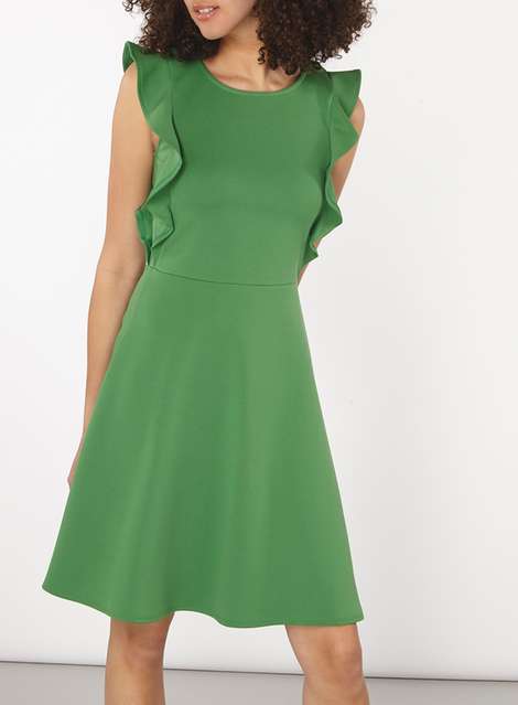 **Tall Green Ruffle Fit And Flare Dress